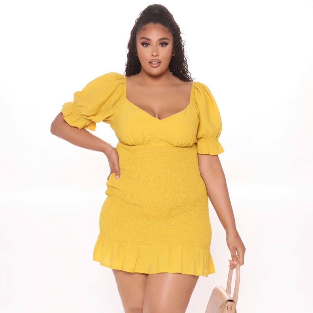 🌻Fashion Nova Mini Dress sz 2x Mustard 💛